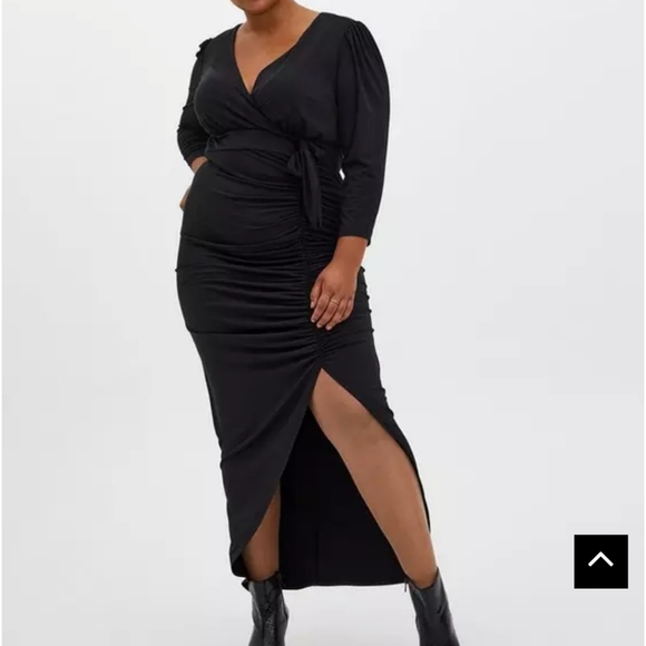 torrid Dresses & Skirts - Torrid Studio Knit Hi-Lo Maxi Black Ruched Longsleeve Dress Size 2X